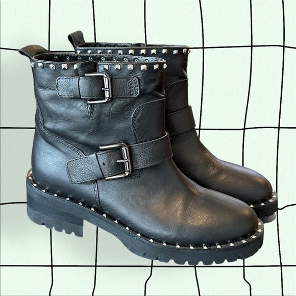 Black Studded Moto Booties - Picture 1 of 7